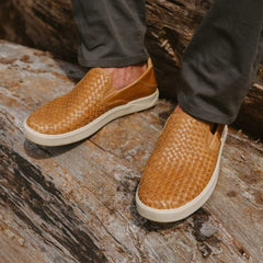 Lae‘ahi Lauhala Men's Leather Slip-On Sneakers - Fox | OluKai Men