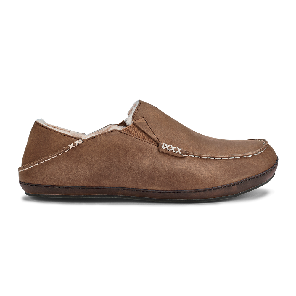 Moloā Men's Leather Slippers - Toffee / Dark Wood | OluKai Men
