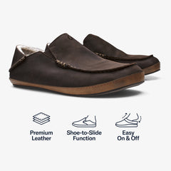 Moloā Men's Nubuck Leather Slippers - Dark Wood | OluKai Men