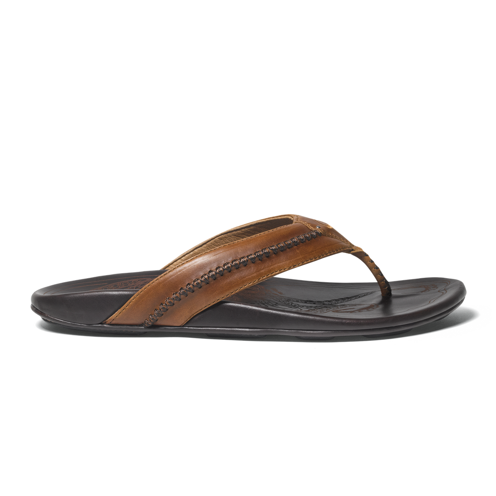 Mea Ola Men's Leather Sandals - Tan / Dark Java | OluKai Men