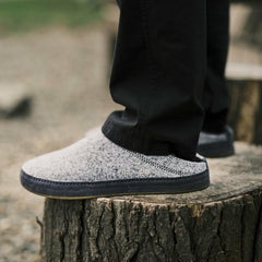 Olukai Hāmani Hulu Wool Mule Slippers - Graphite / Trench Blue | Men Warm Weather