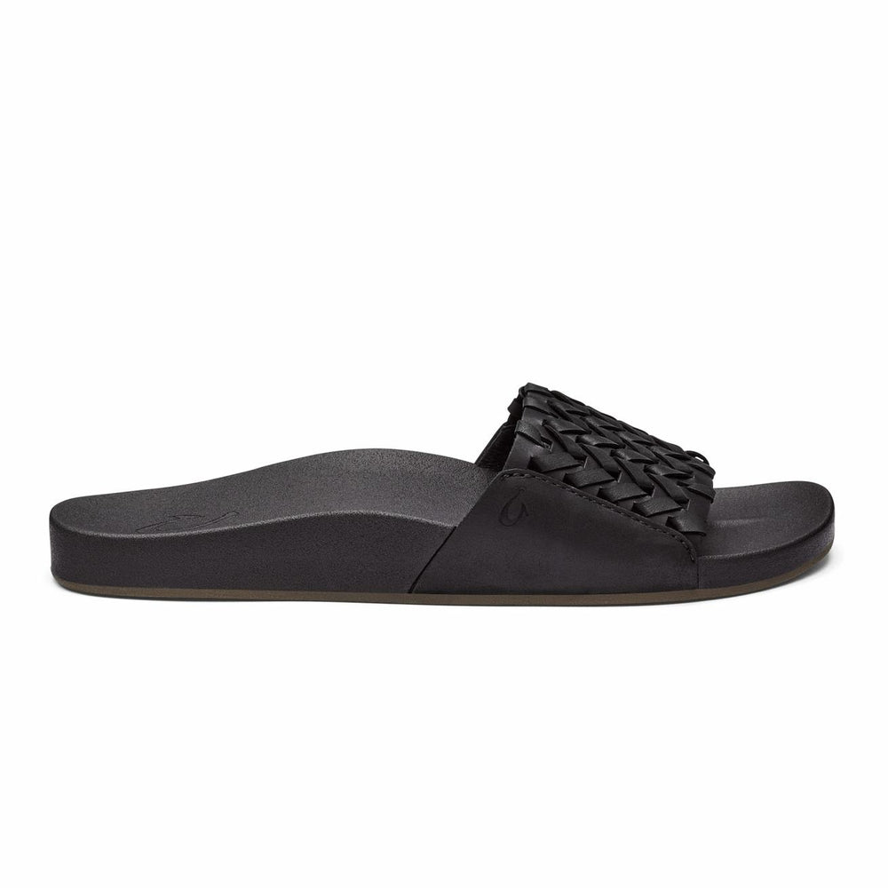 Olukai Kāmola Leather Slide Sandals - Black | Women Leather