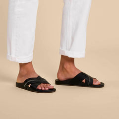 Olukai Kipe‘a ‘Olu Slide Sandals - Black | Women Leather