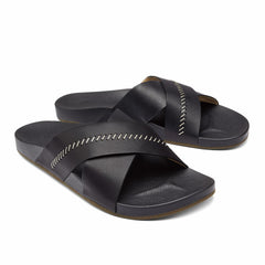 Olukai Kipe‘a ‘Olu Slide Sandals - Black | Women Leather
