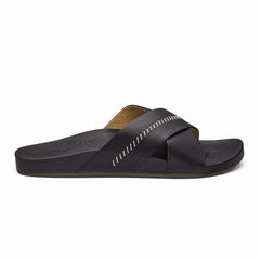 Olukai Kipe‘a ‘Olu Slide Sandals - Black | Women Leather