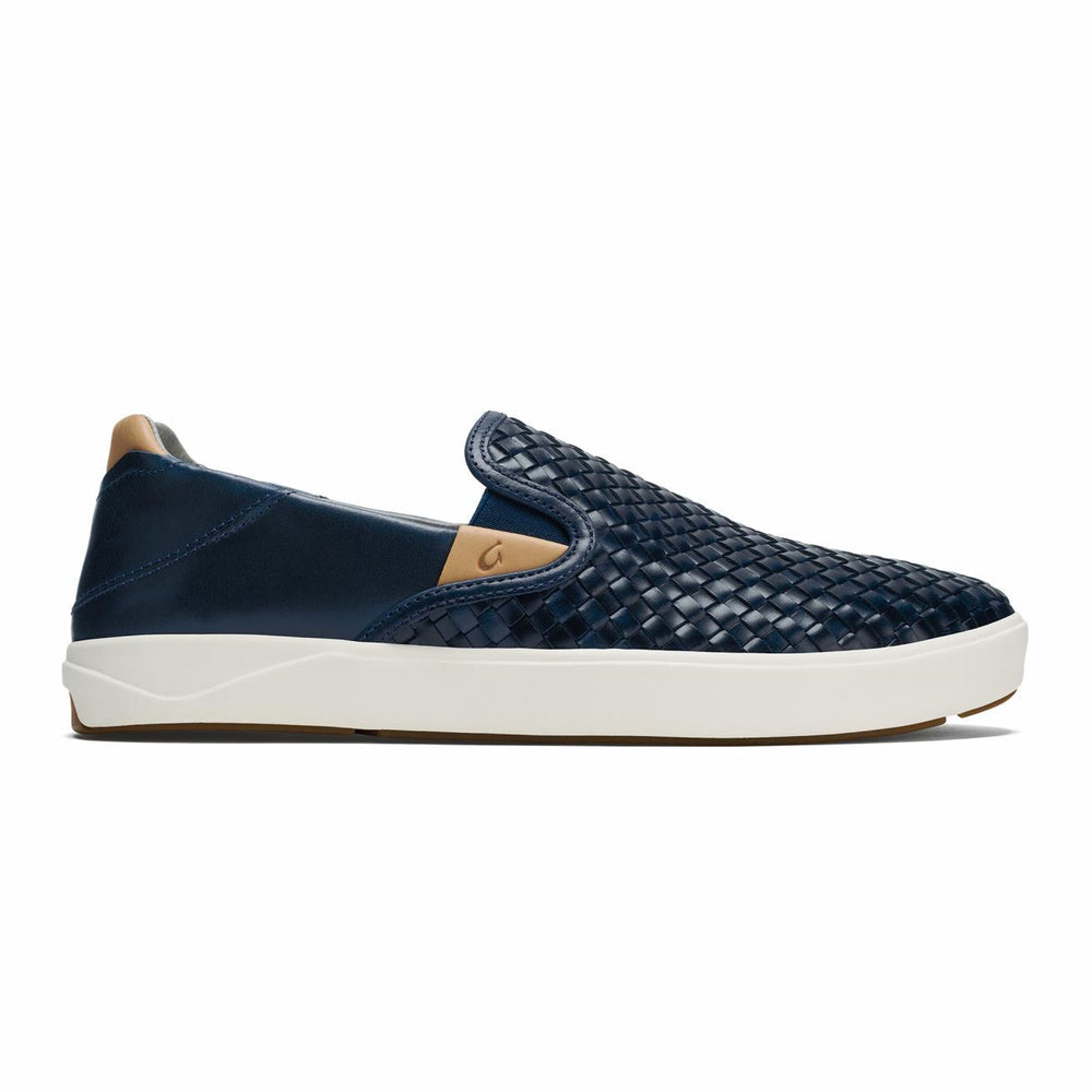 Olukai Lae‘ahi Lauhala Leather Slip-Ons - Trench Blue | Men Leather