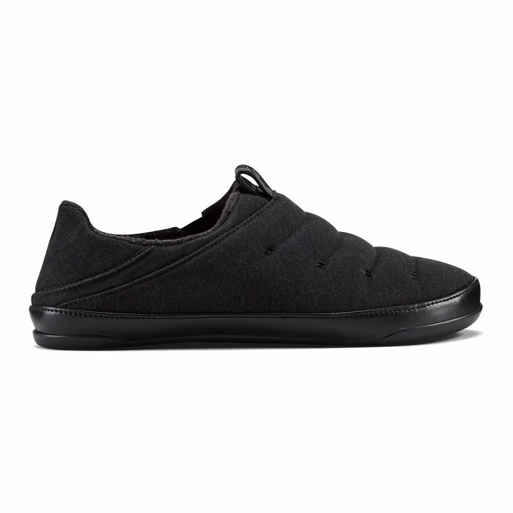 Olukai Mahana Jersey Cotton Slippers - Black | Men Indoor/Outdoor