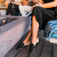 Olukai Mi‘i Woven Leather Mule Shoes - Black | Women Slip-On