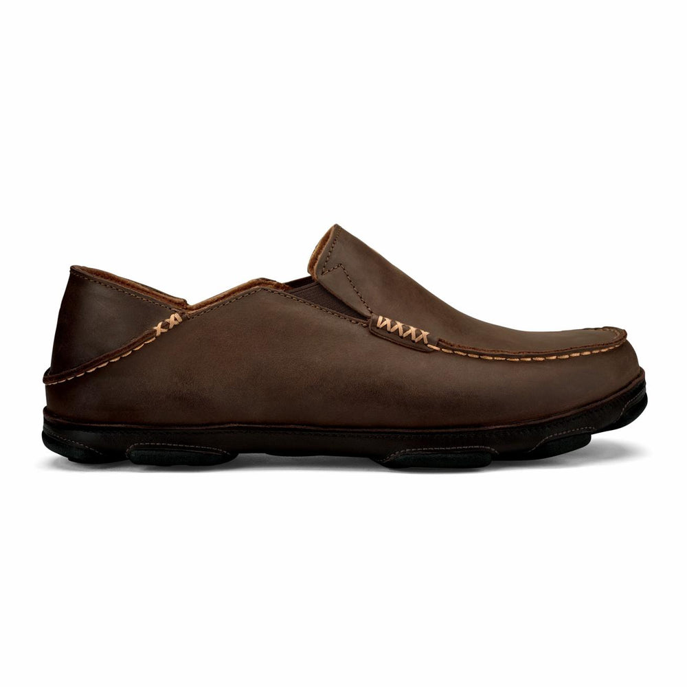 Olukai Moloā Leather Slip On Shoes - Dark Wood / Dark Java | Men Leather