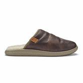 Olukai Mua 'Ili Leather Mule Slippers - Dark Wood / Silt | Men Cold Weather
