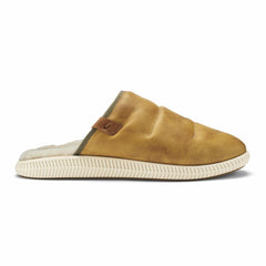 Olukai Mua 'Ili Leather Mule Slippers - Golden Sand / Bone | Men Indoor/Outdoor