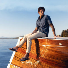 Olukai Shoreline Leather Sandals - Deep Water / Blue Fog | Men Leather