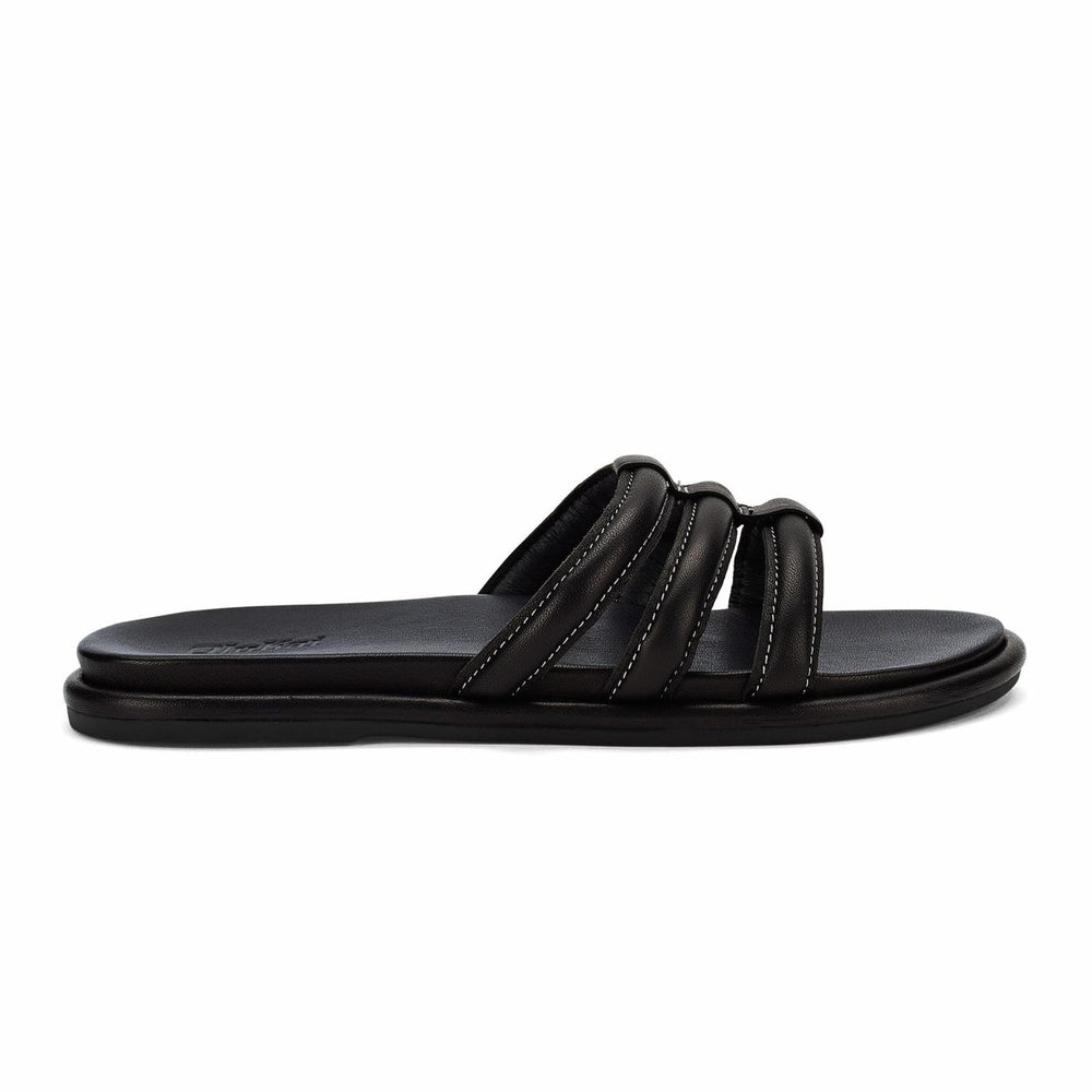 Olukai Tiare Slide Leather Slide Sandals - Black | Women Leather