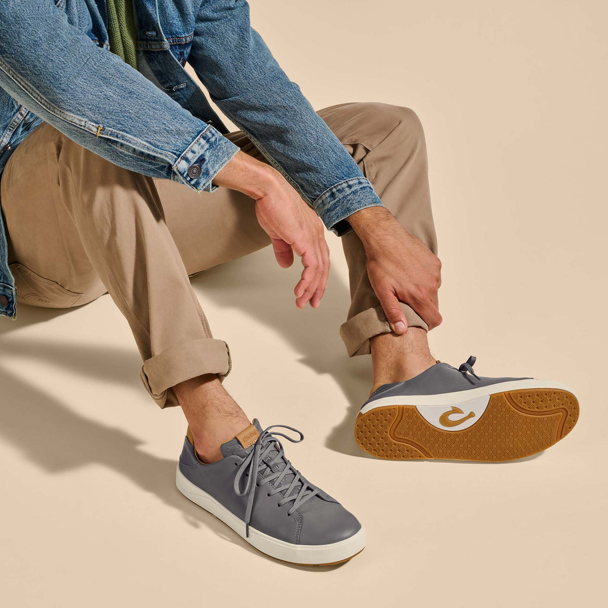 Lae‘ahi Lī ‘Ili Men's Leather Sneakers - Stone | OluKai Men