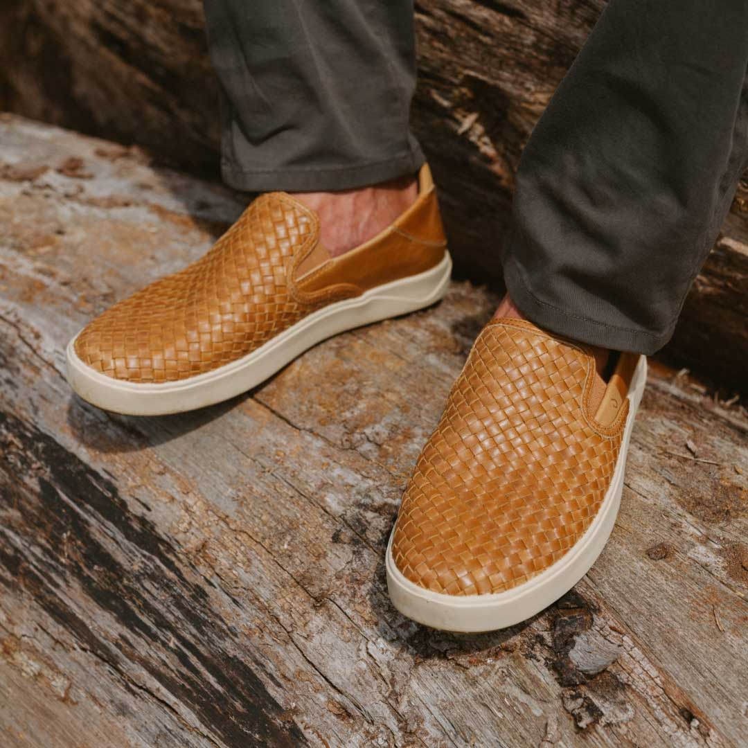 Lae‘ahi Lauhala Men's Leather Slip-On Sneakers - Fox | OluKai Men
