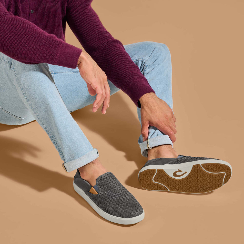 Lae‘ahi Lauhala Men's Leather Slip-On Sneakers - Ash | OluKai Men