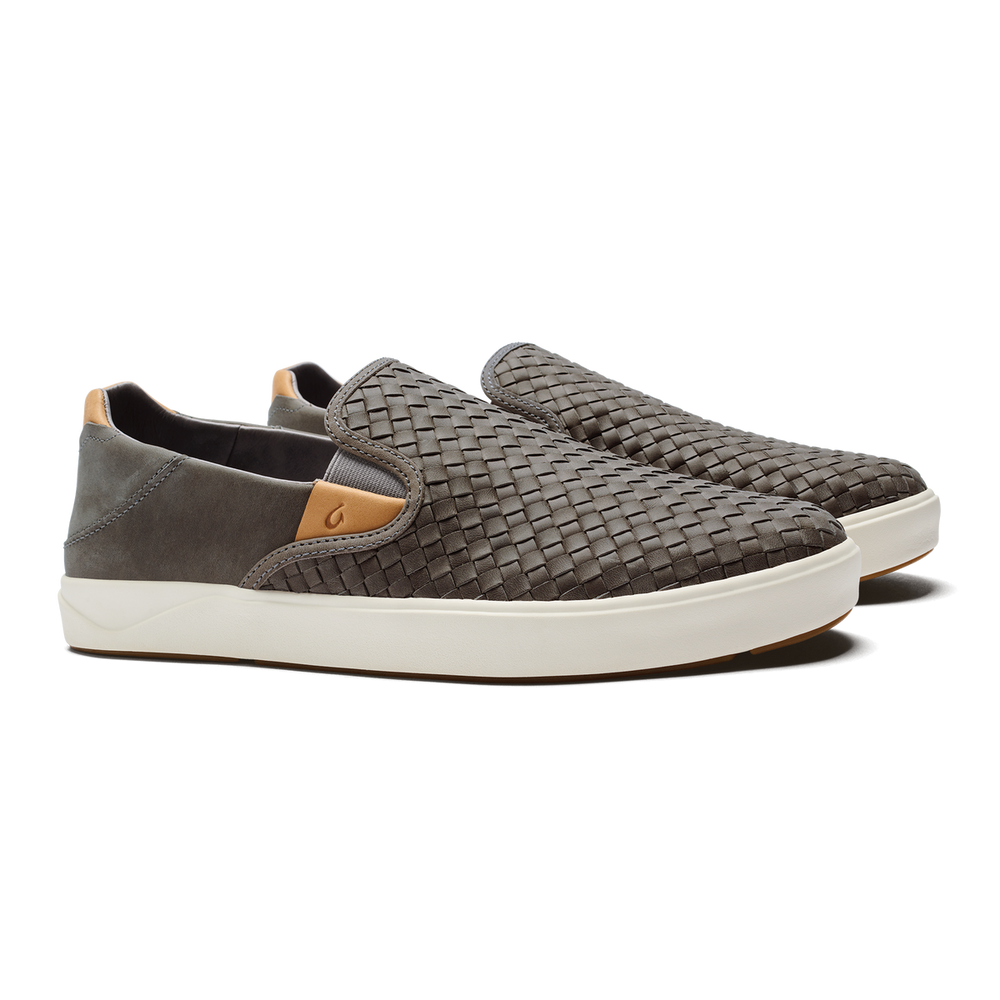 Lae‘ahi Lauhala Men's Leather Slip-On Sneakers - Ash | OluKai Men