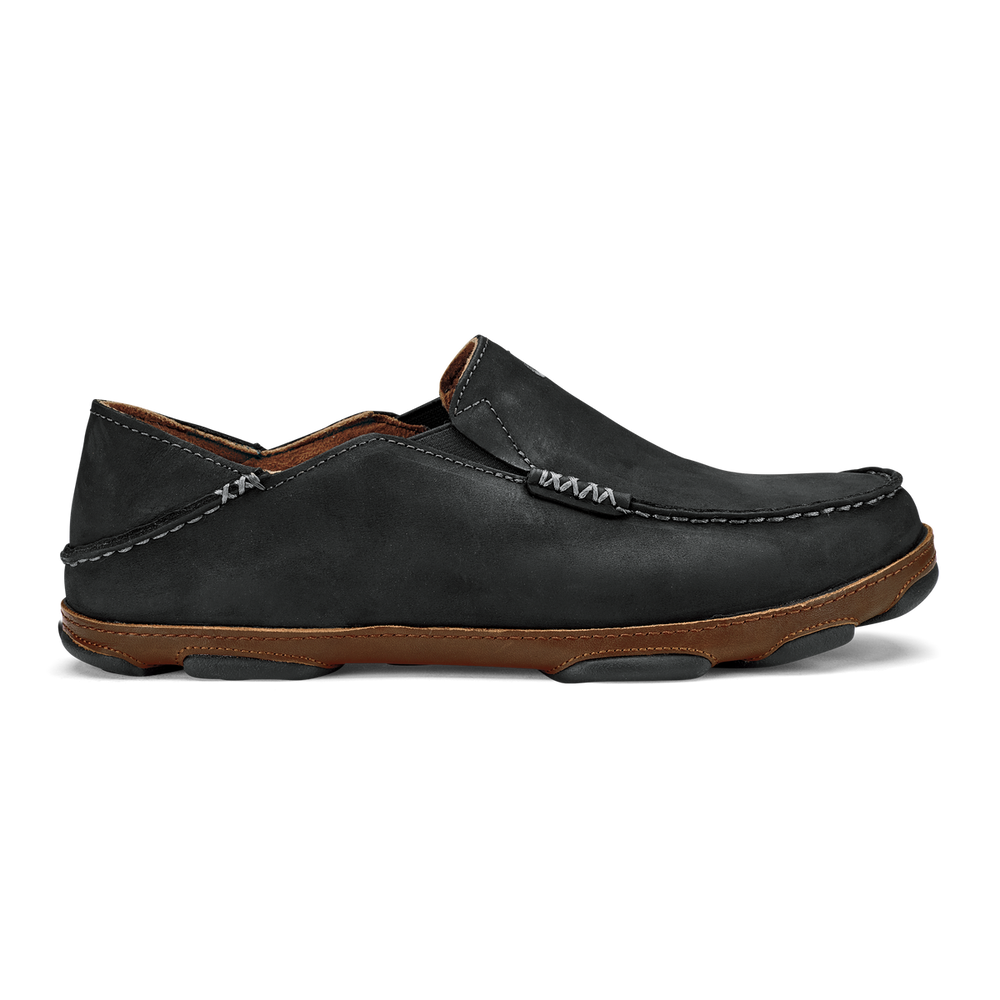 Moloā Men's Leather Slip On Shoes - Black / Toffee | OluKai Men