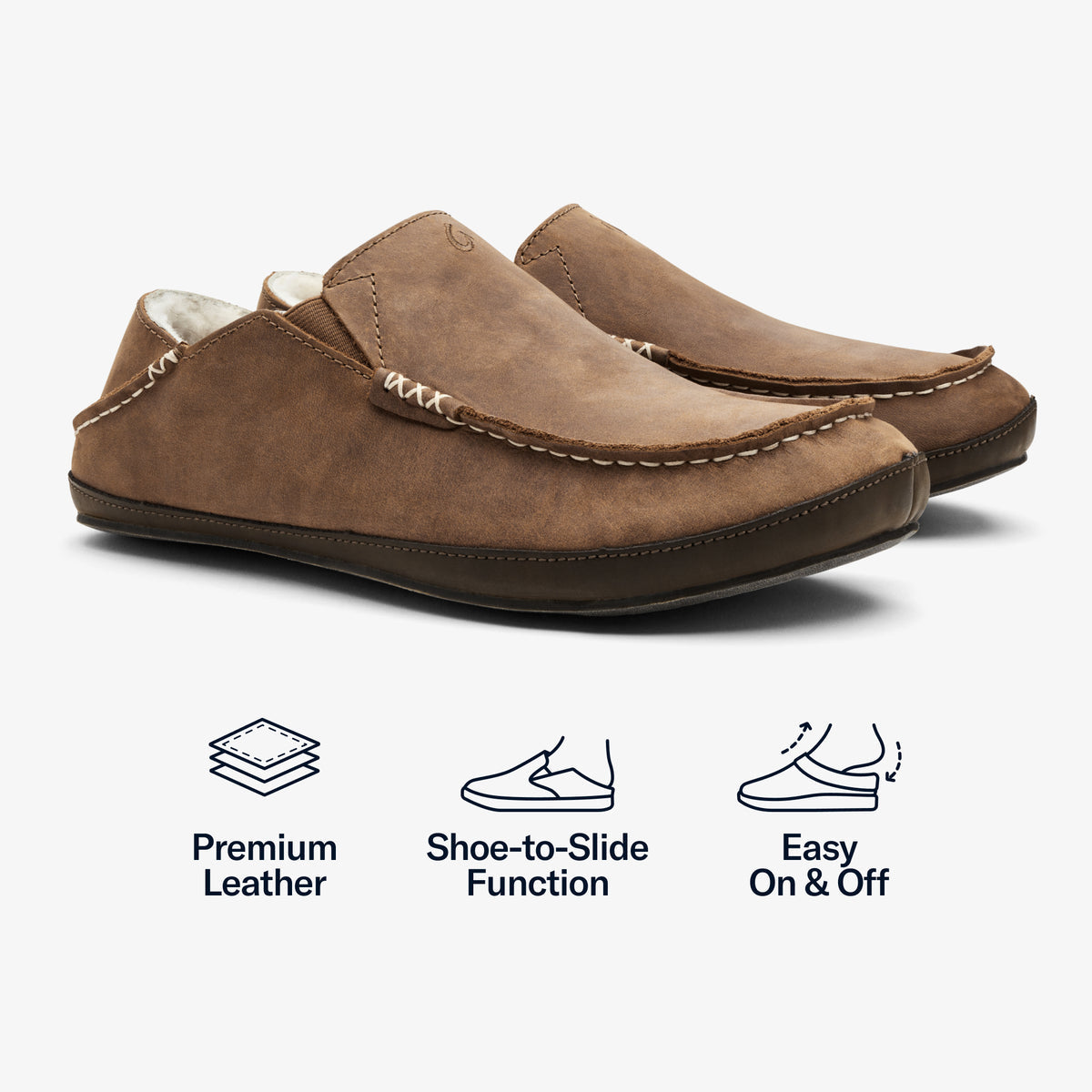 Moloā Men's Leather Slippers - Toffee / Dark Wood | OluKai Men