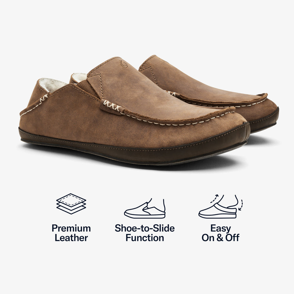 Moloā Men's Leather Slippers - Toffee / Dark Wood | OluKai Men