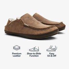 Moloā Men's Leather Slippers - Toffee / Dark Wood | OluKai Men
