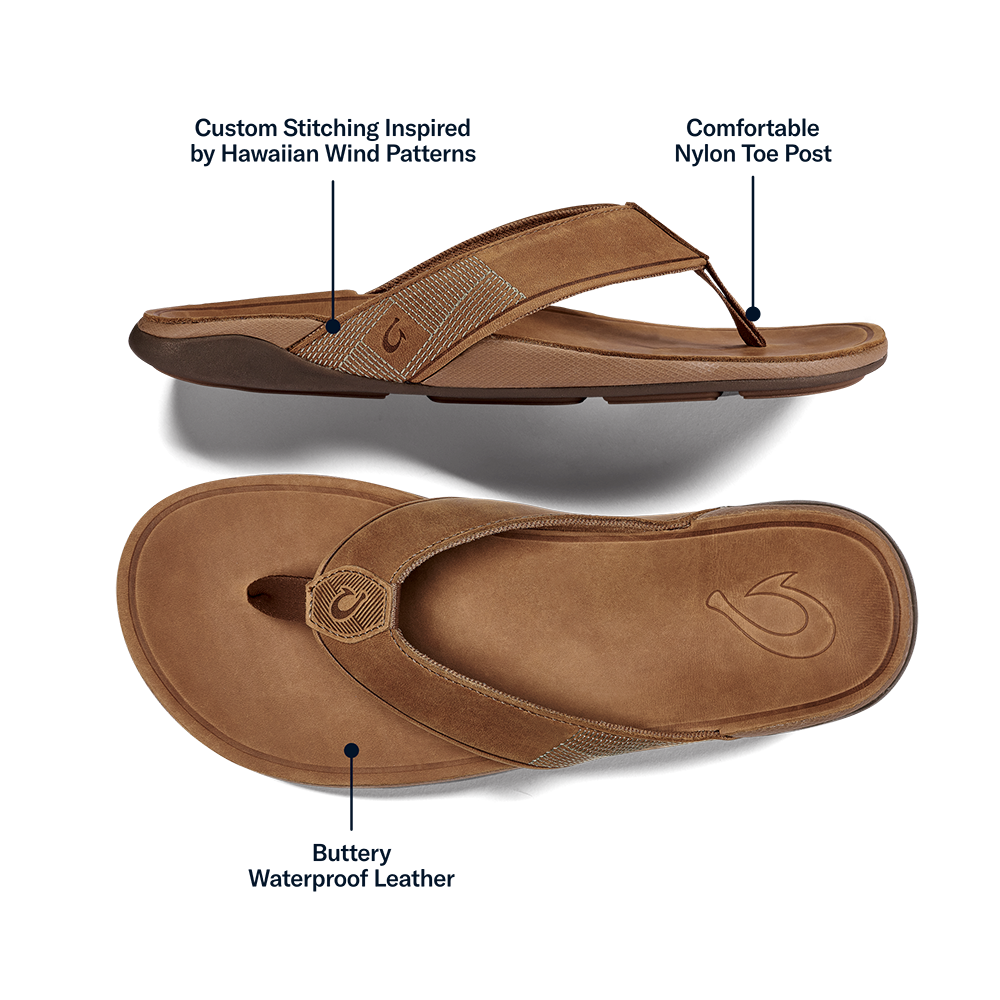 Tuahine Men's Waterproof Leather Beach Sandals - Toffee | OluKai Men