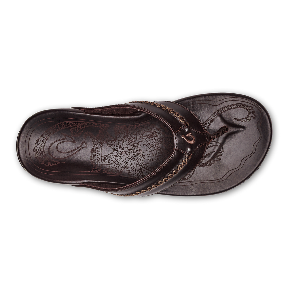 Mea Ola Men's Leather Beach Sandals - Dark Java | OluKai Men