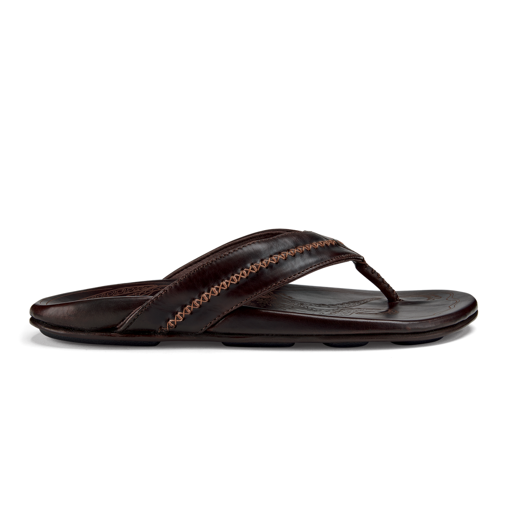 Mea Ola Men's Leather Beach Sandals - Dark Java | OluKai Men