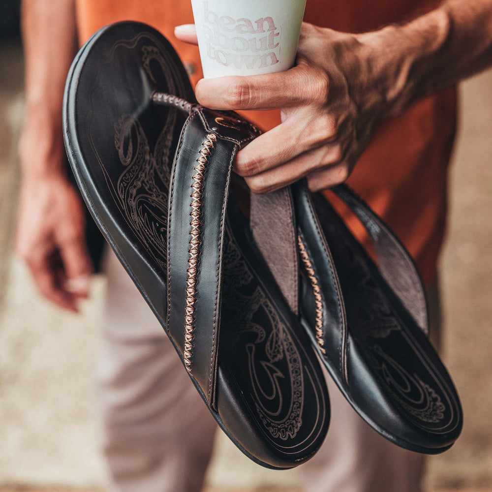 Mea Ola Men's Leather Beach Sandals - Dark Java | OluKai Men