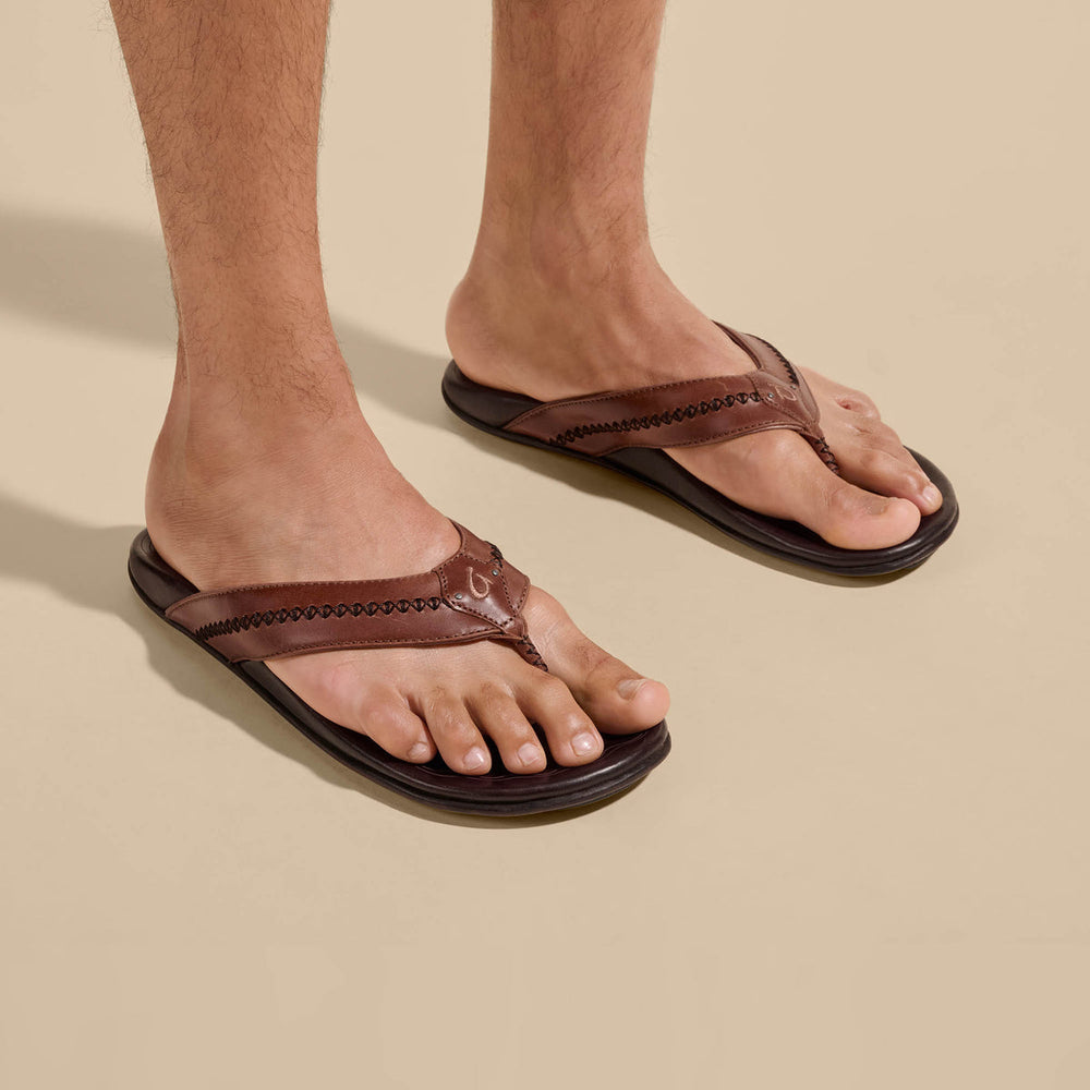 Mea Ola Men's Leather Sandals - Tan / Dark Java | OluKai Men