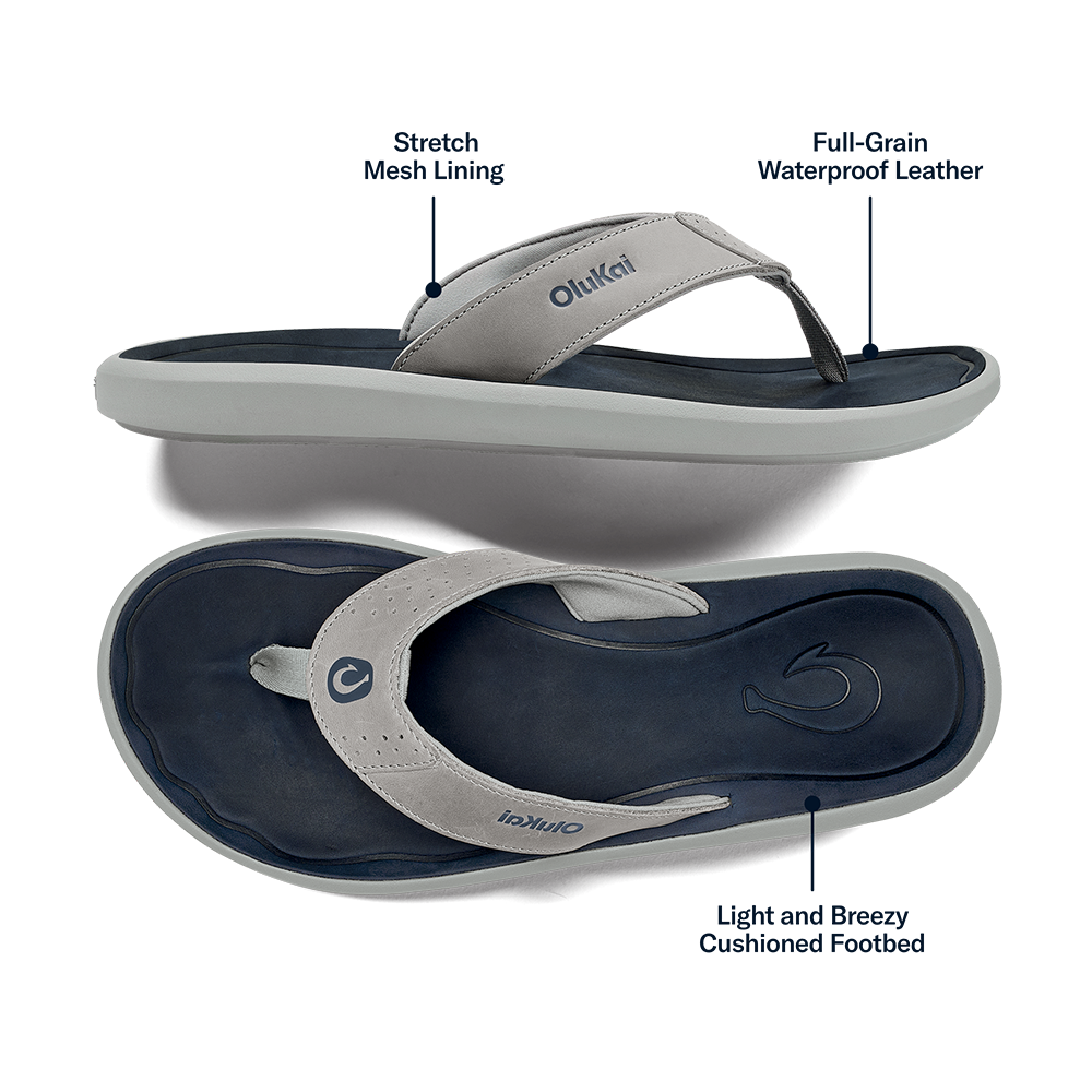 Pili Men’s Waterproof Leather Sandals - Ash / Mood Indigo | OluKai Men