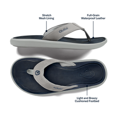 Pili Men’s Waterproof Leather Sandals - Ash / Mood Indigo | OluKai Men