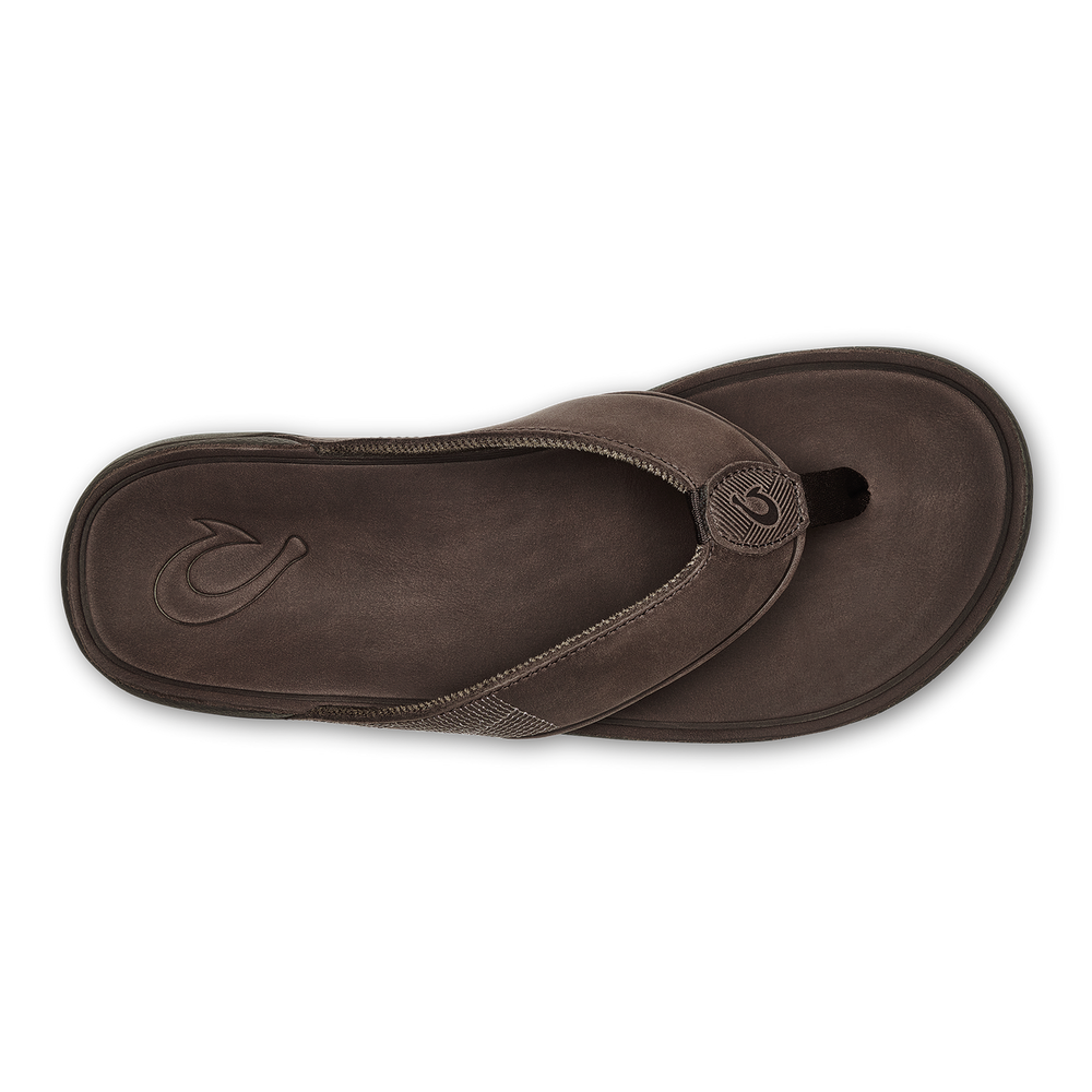 Tuahine Men's Waterproof Leather Beach Sandals - Dark Wood | OluKai Men