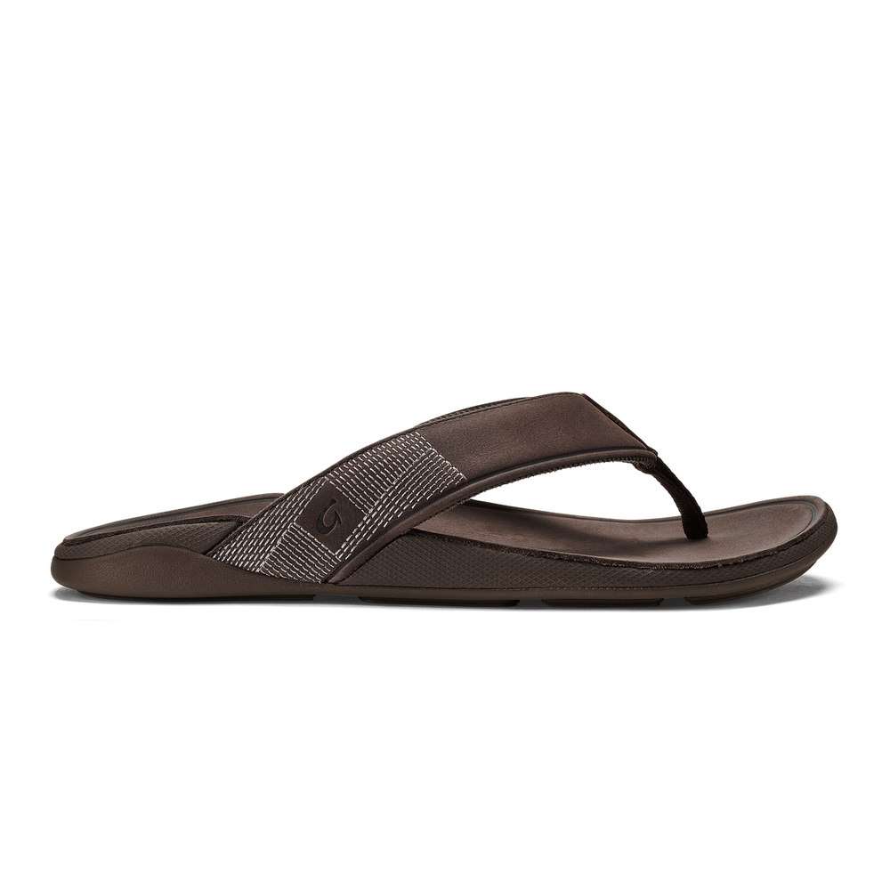 Tuahine Men's Waterproof Leather Beach Sandals - Dark Wood | OluKai Men