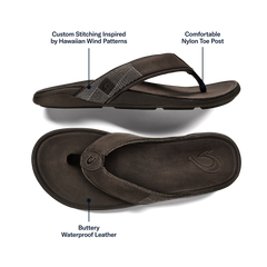 Tuahine Men's Waterproof Leather Beach Sandals - Dark Wood | OluKai Men