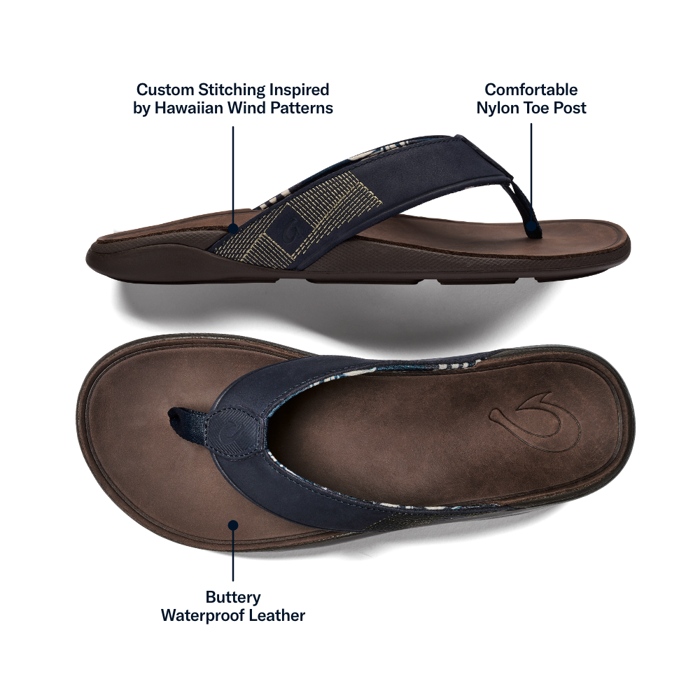 Tuahine Men's Waterproof Leather Beach Sandals - Trench Blue | OluKai Men