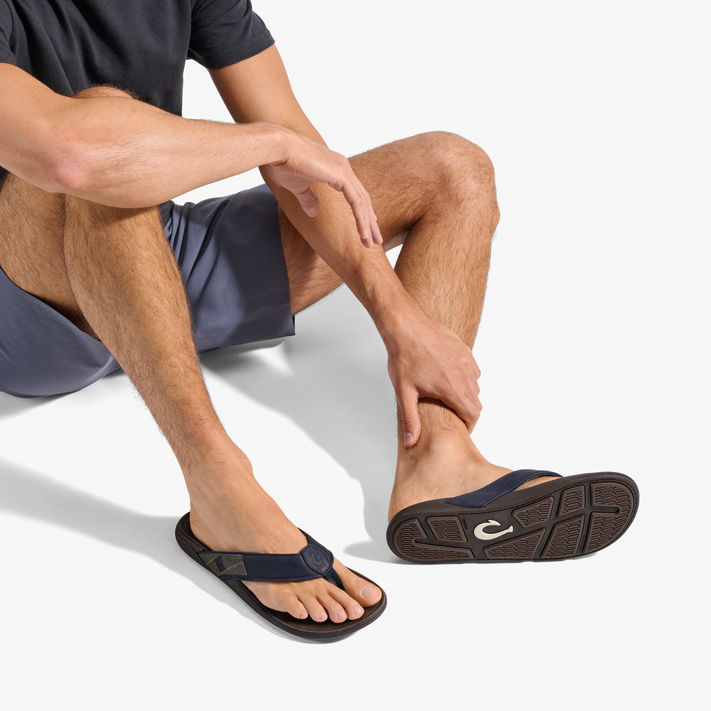 Tuahine Men's Waterproof Leather Beach Sandals - Trench Blue | OluKai Men