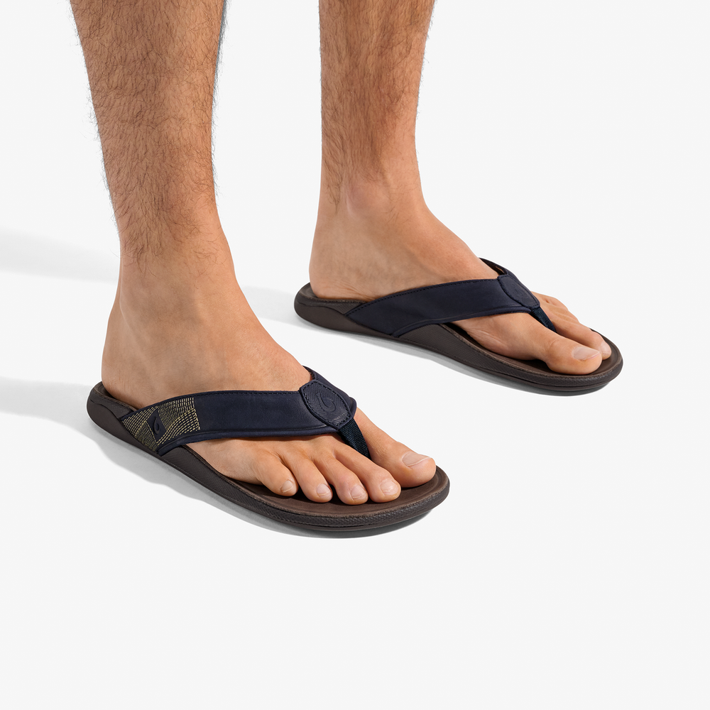 Tuahine Men's Waterproof Leather Beach Sandals - Trench Blue | OluKai Men