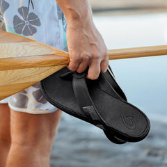 Tuahine Men's Waterproof Leather Beach Sandals - Black | OluKai Men