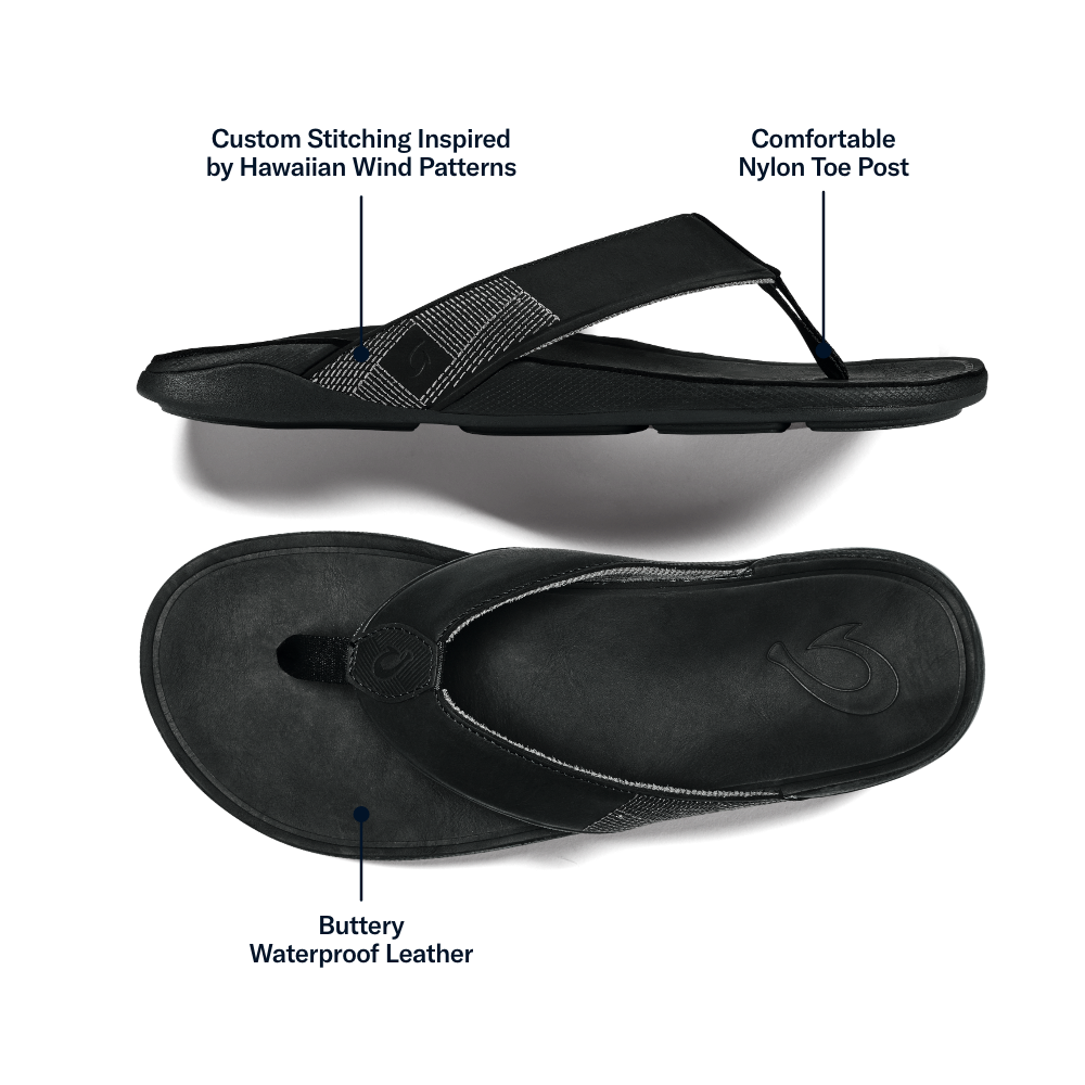 Tuahine Men's Waterproof Leather Beach Sandals - Black | OluKai Men