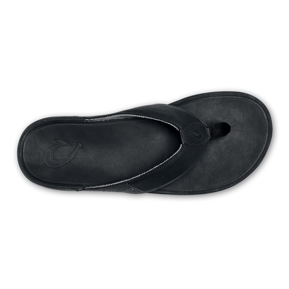 Tuahine Men's Waterproof Leather Beach Sandals - Black | OluKai Men