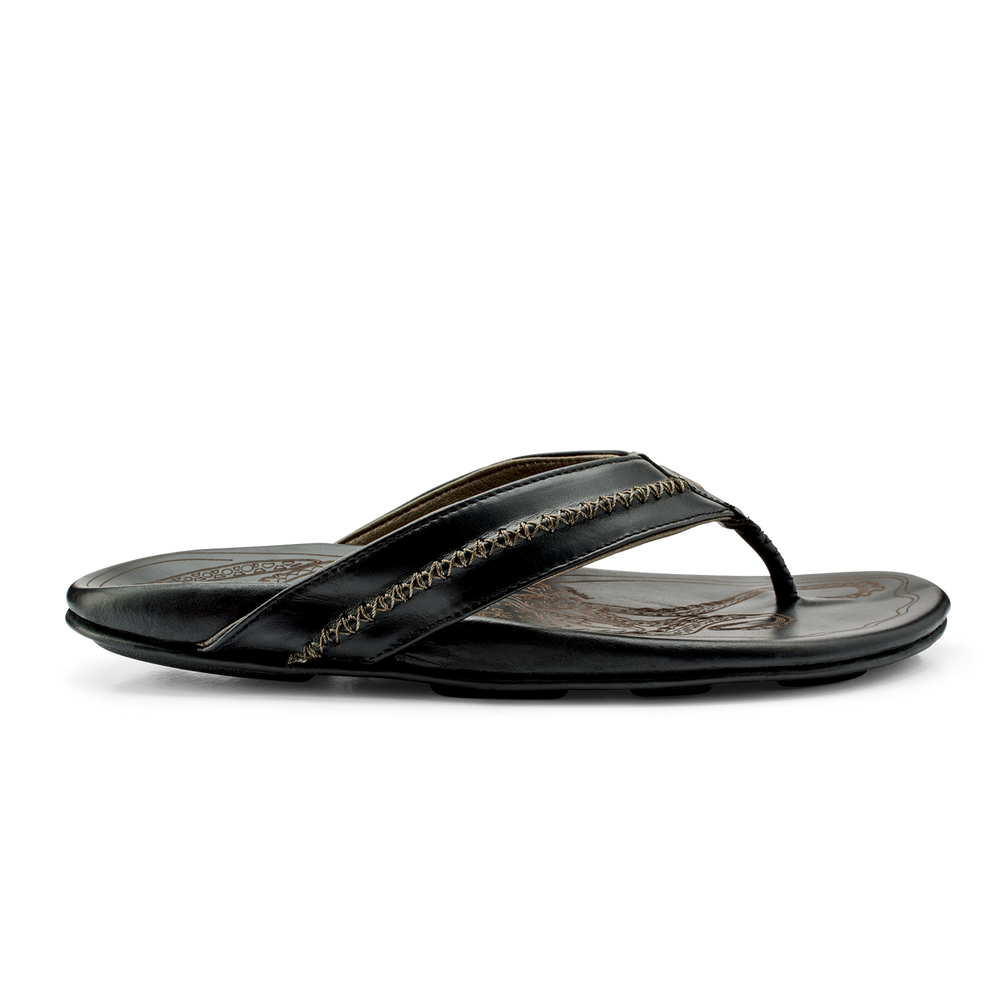 OluKai Mea Ola - Black | Men's Leather Beach Sandals | OluKai Men
