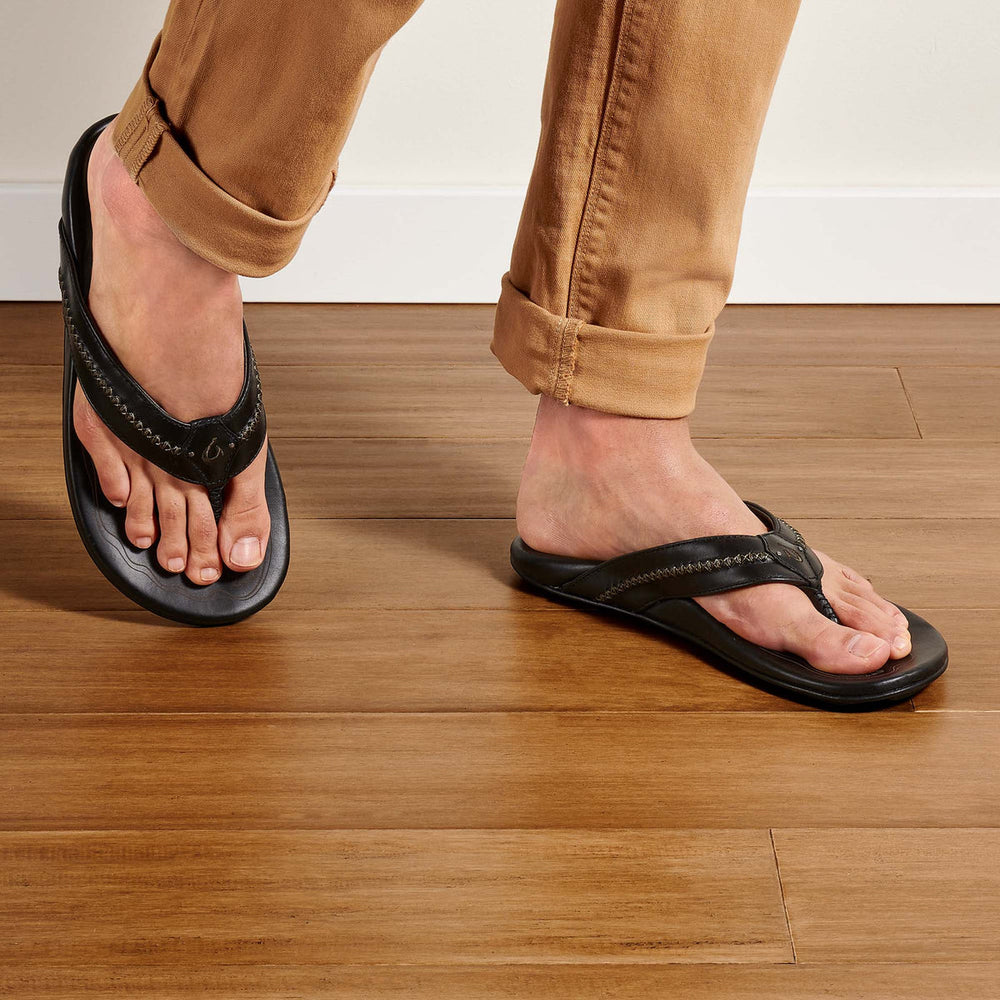 OluKai Mea Ola - Black | Men's Leather Beach Sandals | OluKai Men