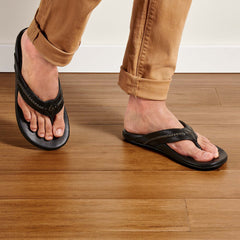 OluKai Mea Ola - Black | Men's Leather Beach Sandals | OluKai Men