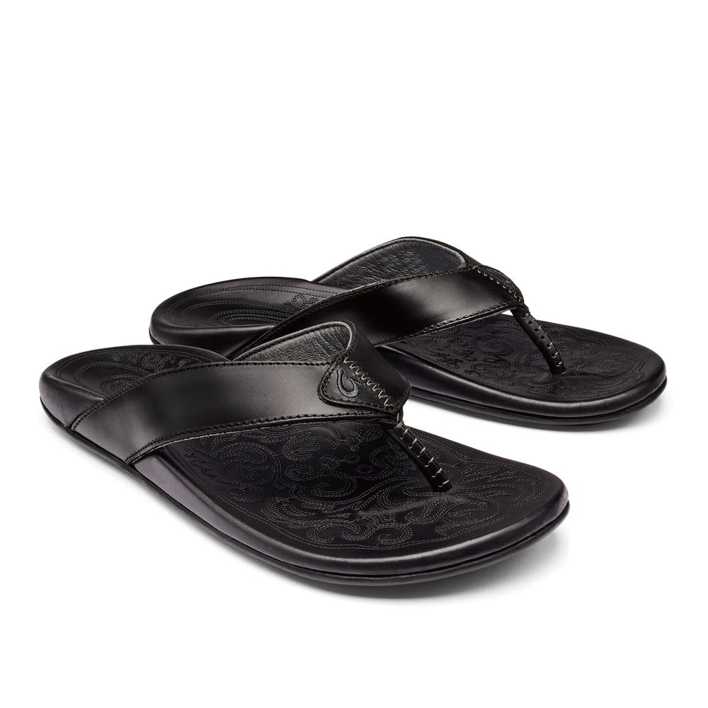 Mekila Men's Full-Grain Leather Beach Sandals - Black | OluKai Men