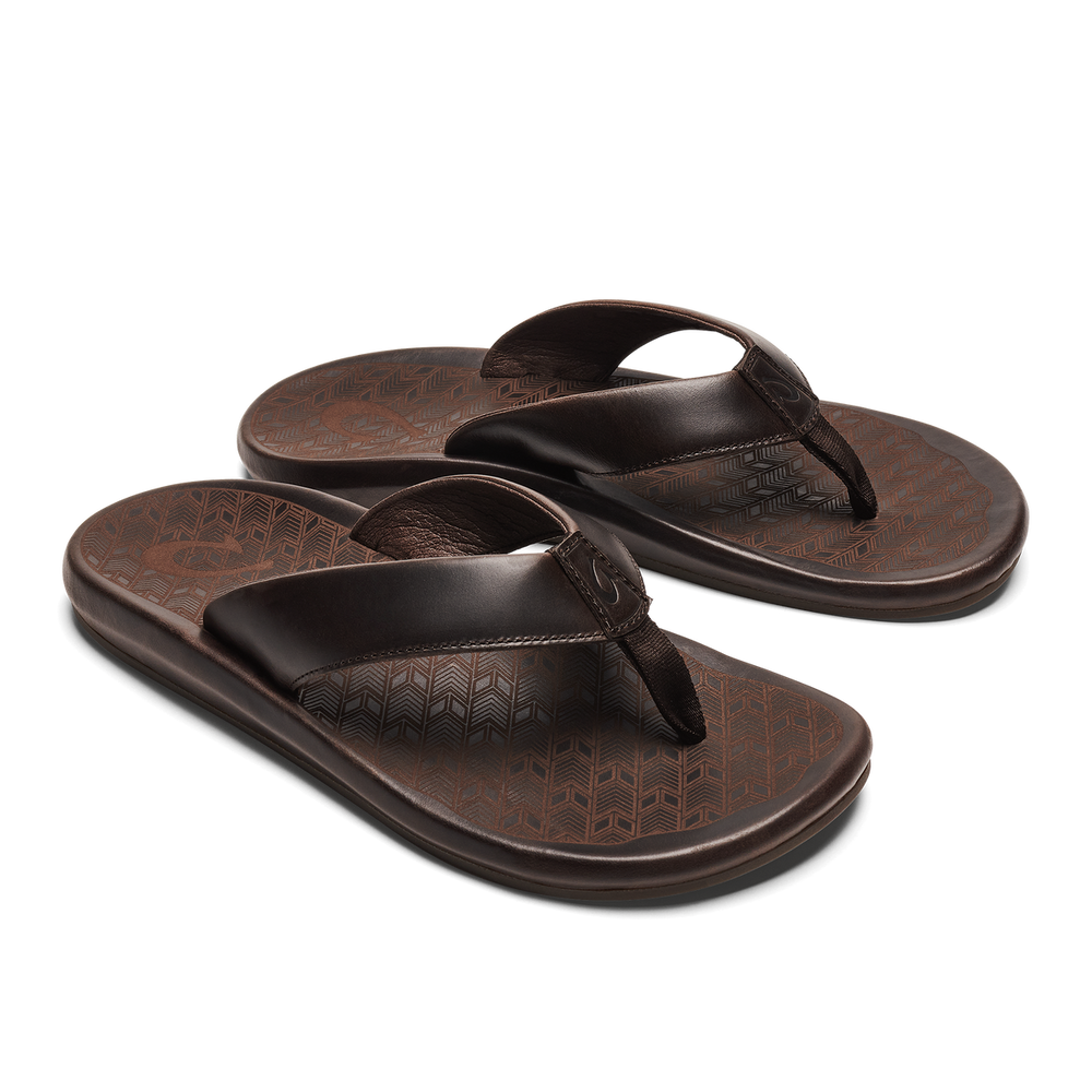 ‘Ilikai Men‘s Leather Beach Sandals - Dark Wood | OluKai Men