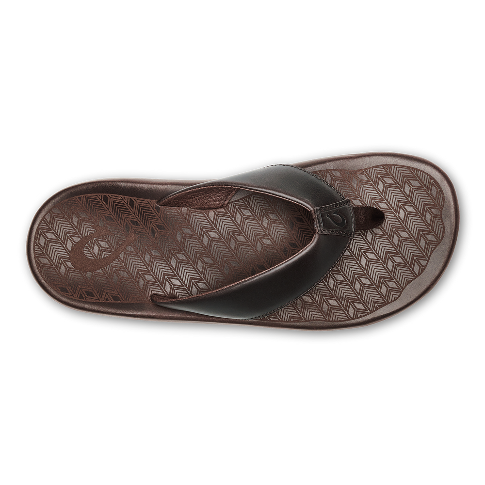 ‘Ilikai Men‘s Leather Beach Sandals - Dark Wood | OluKai Men