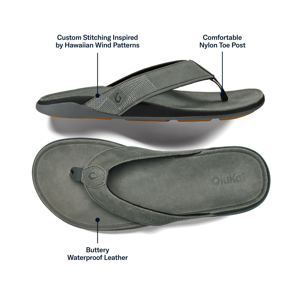 Tuahine Men's Waterproof Leather Beach Sandals - Rock | OluKai Men