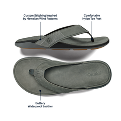 Tuahine Men's Waterproof Leather Beach Sandals - Rock | OluKai Men