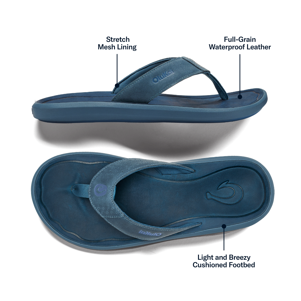 Pili Men’s Waterproof Leather Sandals - Blue Fog / Coastal Blue | OluKai Men